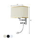 Frendorf | Schwarz/Weiß/Flachs Kubus Wandleuchte Moderne Einzelfabric-Wandlampe mit USB-Anschluss und Spotlichter