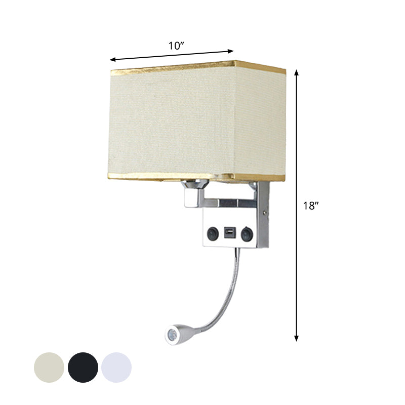 Frendorf | Schwarz/Weiß/Flachs Kubus Wandleuchte Moderne Einzelfabric-Wandlampe mit USB-Anschluss und Spotlichter