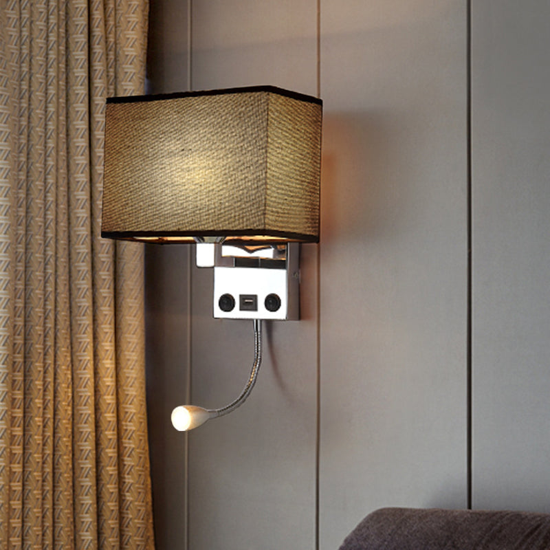 Frendorf | Schwarz/Weiß/Flachs Kubus Wandleuchte Moderne Einzelfabric-Wandlampe mit USB-Anschluss und Spotlichter