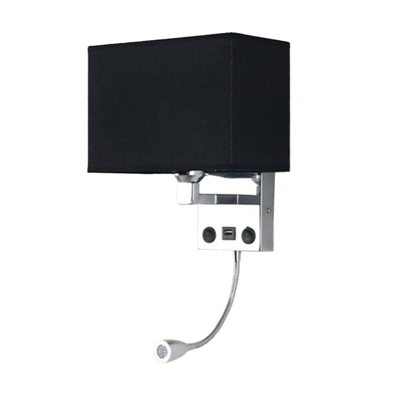 Frendorf | Schwarz/Weiß/Flachs Kubus Wandleuchte Moderne Einzelfabric-Wandlampe mit USB-Anschluss und Spotlichter