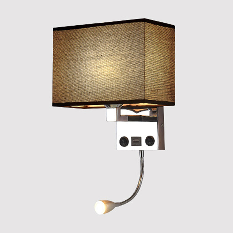 Frendorf | Schwarz/Weiß/Flachs Kubus Wandleuchte Moderne Einzelfabric-Wandlampe mit USB-Anschluss und Spotlichter