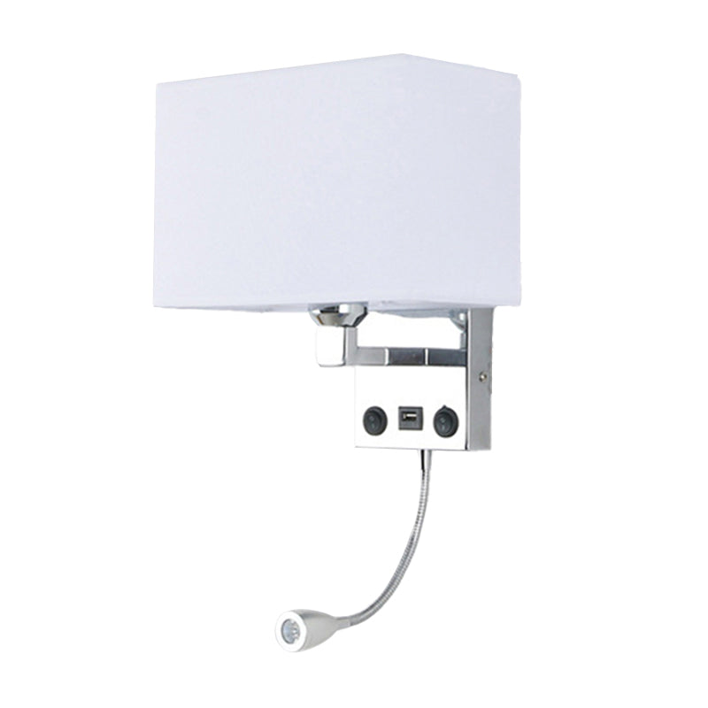 Frendorf | Schwarz/Weiß/Flachs Kubus Wandleuchte Moderne Einzelfabric-Wandlampe mit USB-Anschluss und Spotlichter