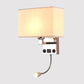Frendorf | Schwarz/Weiß/Flachs Kubus Wandleuchte Moderne Einzelfabric-Wandlampe mit USB-Anschluss und Spotlichter
