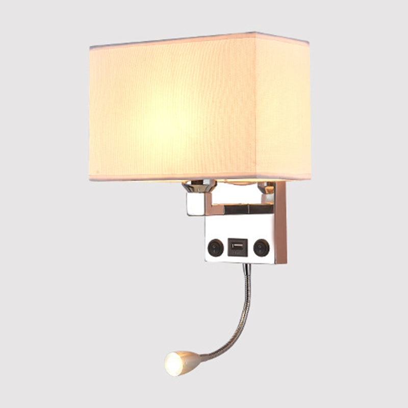 Frendorf | Schwarz/Weiß/Flachs Kubus Wandleuchte Moderne Einzelfabric-Wandlampe mit USB-Anschluss und Spotlichter