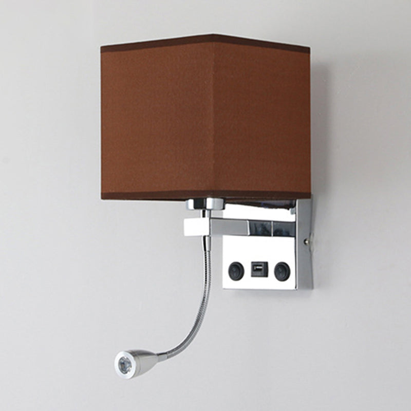 1 Kopf Nachttisch Wand Leseleuchte Modern Schwarz/Beige/Kaffee Spotlight Wandlicht mit rechteckigem Stoffschirm