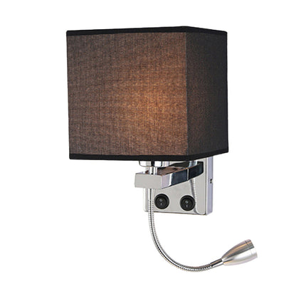 Frendorf | 1 Kopf Nachttisch Wand Leseleuchte Moderne Schwarz/Beige/Kaffee Spotlight Wandlampe mit rechteckigem Stoffschirm