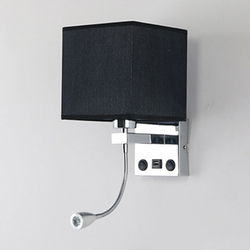 1 Kopf Nachttisch Wand Leseleuchte Modern Schwarz/Beige/Kaffee Spotlight Wandlicht mit rechteckigem Stoffschirm
