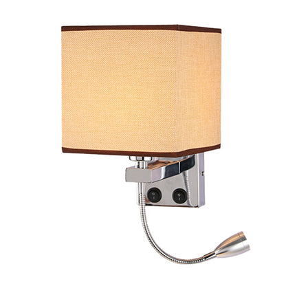 Frendorf | 1 Kopf Nachttisch Wand Leseleuchte Moderne Schwarz/Beige/Kaffee Spotlight Wandlampe mit rechteckigem Stoffschirm