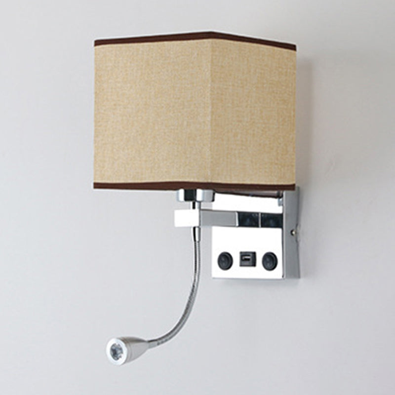 Frendorf | 1 Kopf Nachttisch Wand Leseleuchte Moderne Schwarz/Beige/Kaffee Spotlight Wandlampe mit rechteckigem Stoffschirm