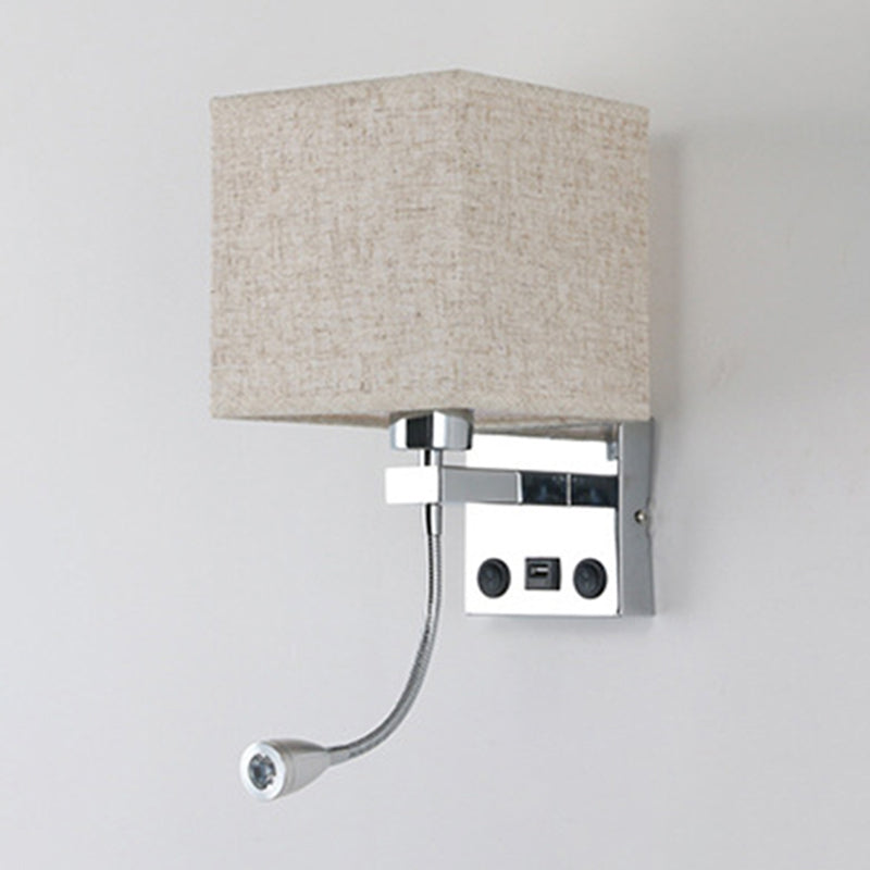 1 Kopf Nachttisch Wand Leseleuchte Modern Schwarz/Beige/Kaffee Spotlight Wandlicht mit rechteckigem Stoffschirm