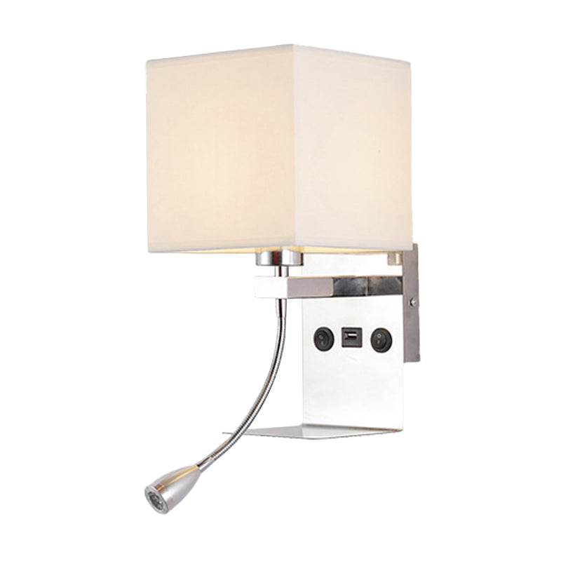 Rechteckige Wandmontierte Leseleuchte Moderne Stoff 1 Kopf Schwarz/Weiß/Beige Wandleuchte mit Regal und Spotlicht