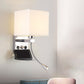 Rechteckige Wandmontierte Leseleuchte Moderne Stoff 1 Kopf Schwarz/Weiß/Beige Wandleuchte mit Regal und Spotlicht