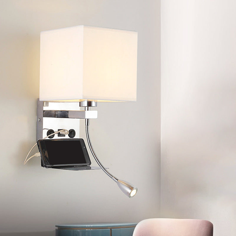 Frendorf | Rechteckige wandmontierte Leseleuchte moderne Stoff 1 Kopf schwarz/weiß/beige Wandleuchte mit Regal und Spotlicht