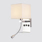 Rechteckige Wandmontierte Leseleuchte Moderne Stoff 1 Kopf Schwarz/Weiß/Beige Wandleuchte mit Regal und Spotlicht