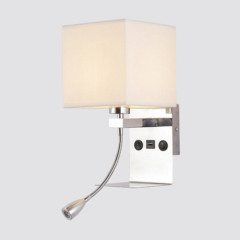 Rechteckige Wandmontierte Leseleuchte Moderne Stoff 1 Kopf Schwarz/Weiß/Beige Wandleuchte mit Regal und Spotlicht
