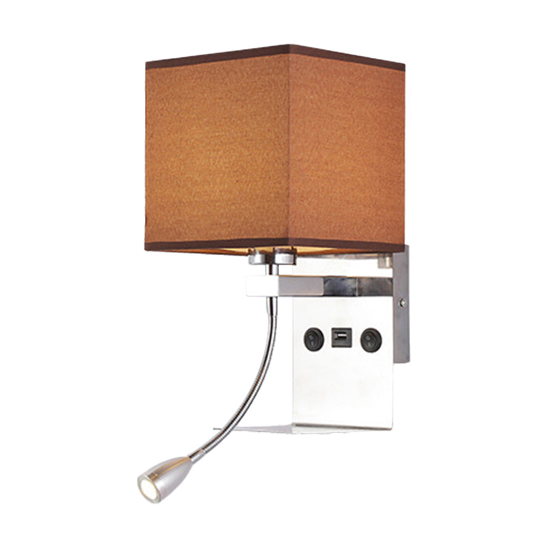 Frendorf | Rechteckige wandmontierte Leseleuchte moderne Stoff 1 Kopf schwarz/weiß/beige Wandleuchte mit Regal und Spotlicht