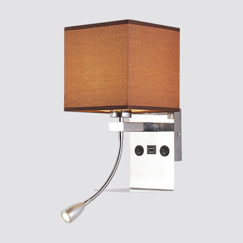 Rechteckige Wandmontierte Leseleuchte Moderne Stoff 1 Kopf Schwarz/Weiß/Beige Wandleuchte mit Regal und Spotlicht