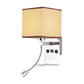 Rechteckige Wandmontierte Leseleuchte Moderne Stoff 1 Kopf Schwarz/Weiß/Beige Wandleuchte mit Regal und Spotlicht