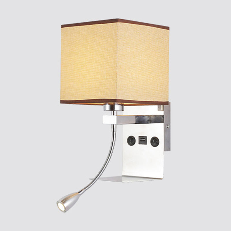 Rechteckige Wandmontierte Leseleuchte Moderne Stoff 1 Kopf Schwarz/Weiß/Beige Wandleuchte mit Regal und Spotlicht