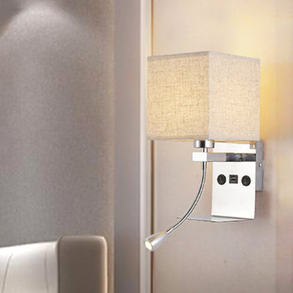 Frendorf | Rechteckige wandmontierte Leseleuchte moderne Stoff 1 Kopf schwarz/weiß/beige Wandleuchte mit Regal und Spotlicht