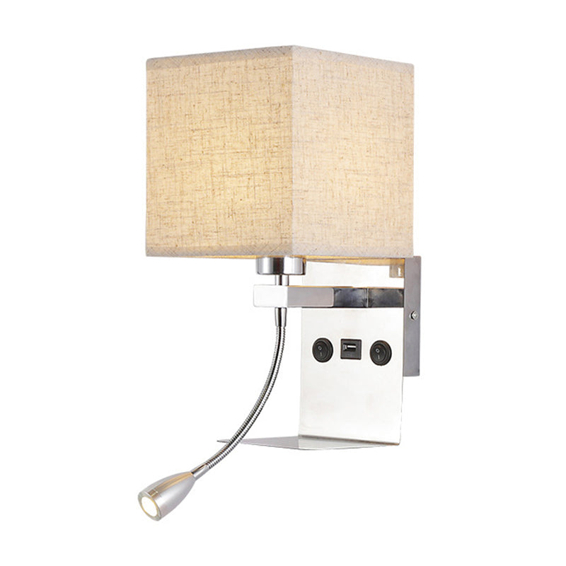 Rechteckige Wandmontierte Leseleuchte Moderne Stoff 1 Kopf Schwarz/Weiß/Beige Wandleuchte mit Regal und Spotlicht