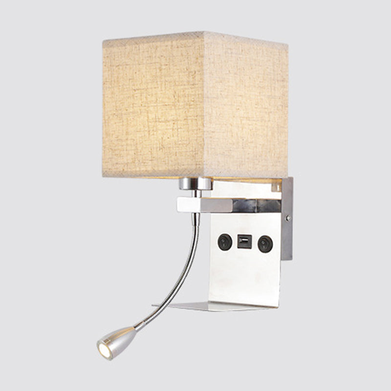 Rechteckige Wandmontierte Leseleuchte Moderne Stoff 1 Kopf Schwarz/Weiß/Beige Wandleuchte mit Regal und Spotlicht