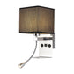 Rechteckige Wandmontierte Leseleuchte Moderne Stoff 1 Kopf Schwarz/Weiß/Beige Wandleuchte mit Regal und Spotlicht