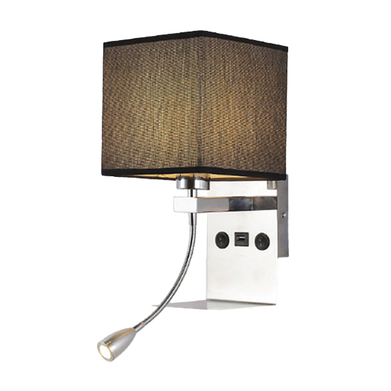 Rechteckige Wandmontierte Leseleuchte Moderne Stoff 1 Kopf Schwarz/Weiß/Beige Wandleuchte mit Regal und Spotlicht