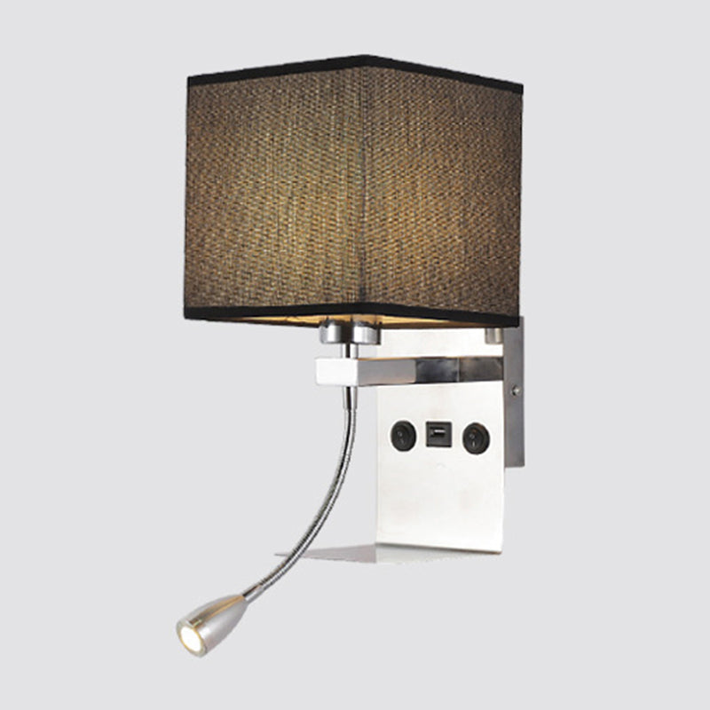 Rechteckige Wandmontierte Leseleuchte Moderne Stoff 1 Kopf Schwarz/Weiß/Beige Wandleuchte mit Regal und Spotlicht