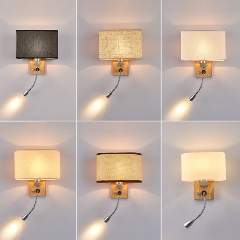 Frendorf | Flexibler Spotlight Nachttischleselampe Stoff Einzelne Nordische Wandleuchte mit ovalem Stoffschirm in Beige/Flachs/Champagner