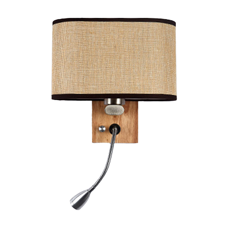 Frendorf | Flexibler Spotlight Nachttischleselampe Stoff Einzelne Nordische Wandleuchte mit ovalem Stoffschirm in Beige/Flachs/Champagner