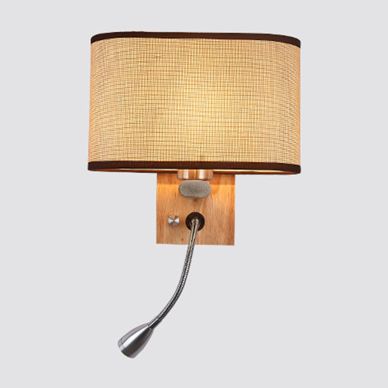Frendorf | Flexibler Spotlight Nachttischleselampe Stoff Einzelne Nordische Wandleuchte mit ovalem Stoffschirm in Beige/Flachs/Champagner