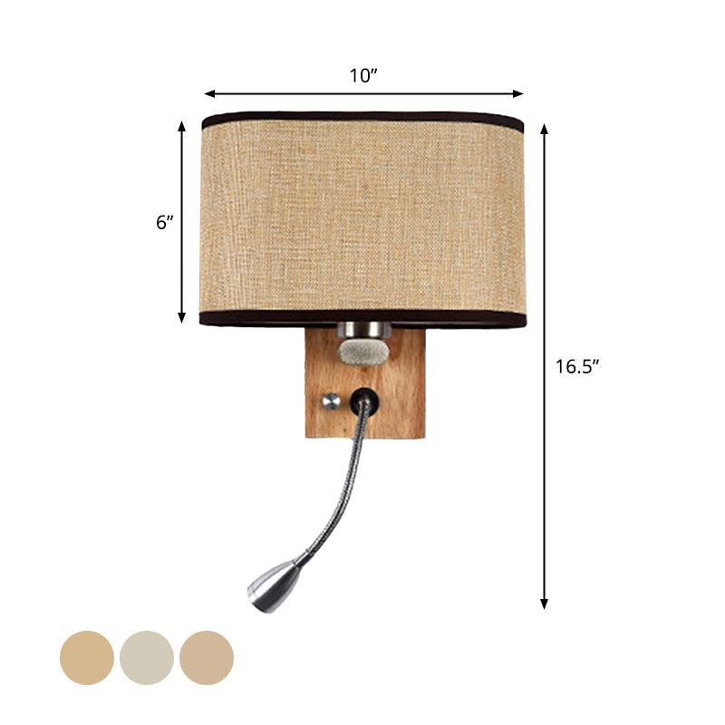 Frendorf | Flexibler Spotlight Nachttischleselampe Stoff Einzelne Nordische Wandleuchte mit ovalem Stoffschirm in Beige/Flachs/Champagner