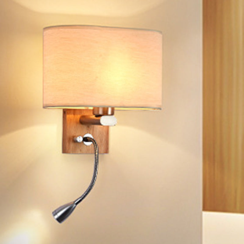 Frendorf | Flexibler Spotlight Nachttischleselampe Stoff Einzelne Nordische Wandleuchte mit ovalem Stoffschirm in Beige/Flachs/Champagner