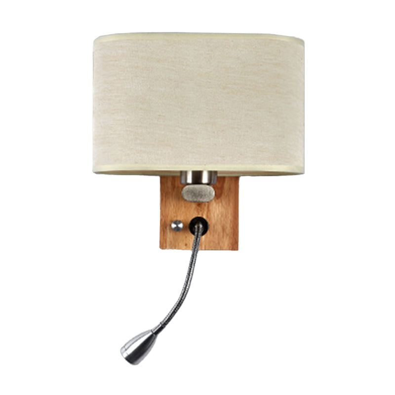 Frendorf | Flexibler Spotlight Nachttischleselampe Stoff Einzelne Nordische Wandleuchte mit ovalem Stoffschirm in Beige/Flachs/Champagner