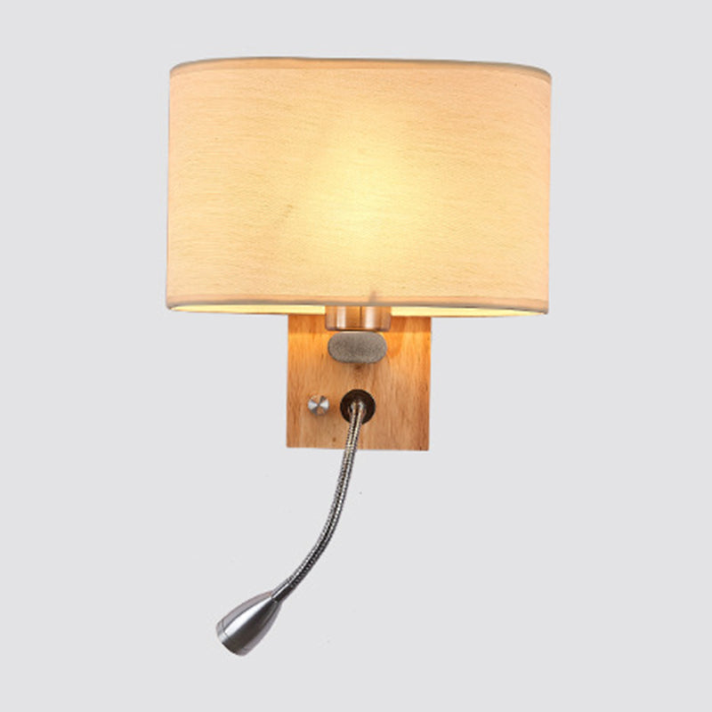 Frendorf | Flexibler Spotlight Nachttischleselampe Stoff Einzelne Nordische Wandleuchte mit ovalem Stoffschirm in Beige/Flachs/Champagner
