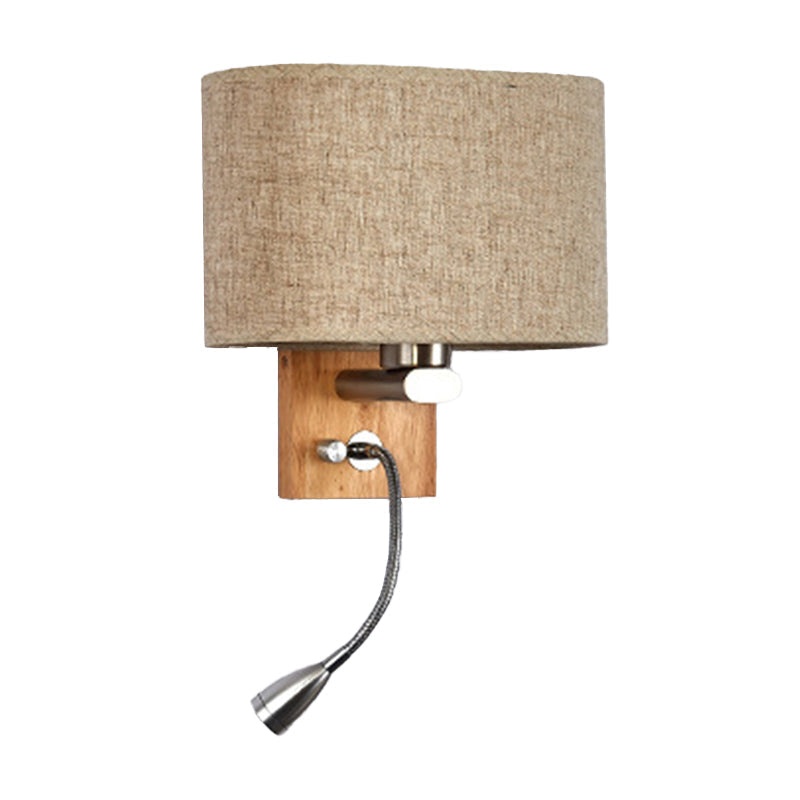 Frendorf | Flexibler Spotlight Nachttischleselampe Stoff Einzelne Nordische Wandleuchte mit ovalem Stoffschirm in Beige/Flachs/Champagner
