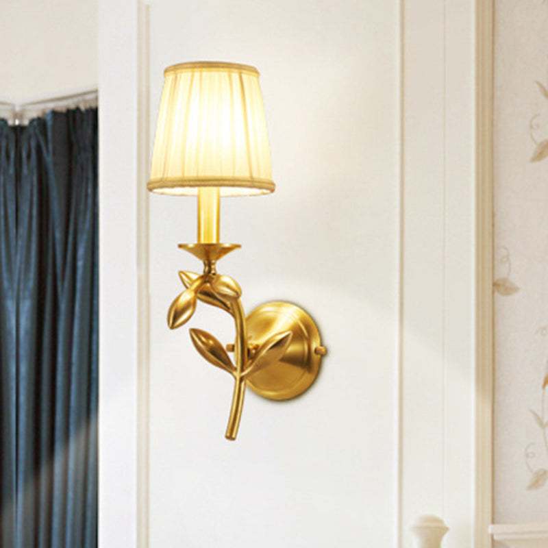 Frendorf | Gold Wheat Branch Wandlamp Boerderij Metaal Enkele Slaapkamer Wandmontage Armatuur met Verzamelde Stoffen Kappen