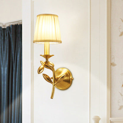 Frendorf | Gold Wheat Branch Wandlamp Boerderij Metaal Enkele Slaapkamer Wandmontage Armatuur met Verzamelde Stoffen Kappen