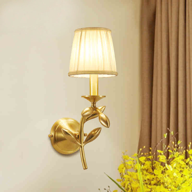 Frendorf | Gold Wheat Branch Wandlamp Boerderij Metaal Enkele Slaapkamer Wandmontage Armatuur met Verzamelde Stoffen Kappen