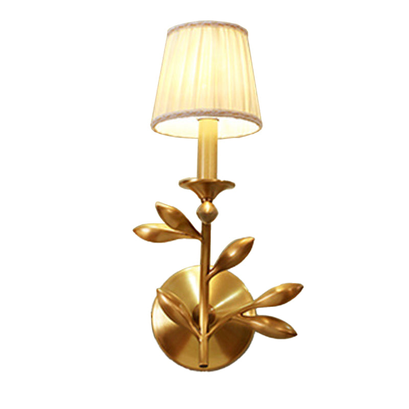 Frendorf | 1/2-Birnen Tapetenbeleuchtung Rustikales Gold Gesammelter Stoff Wandmontierte Lampe mit Weizendekor