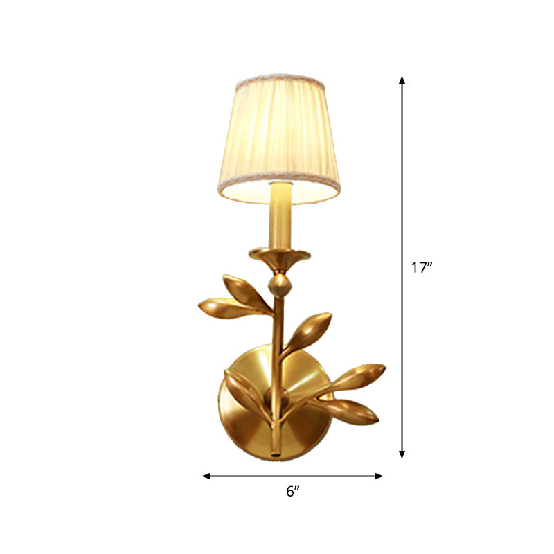Frendorf | 1/2-Birnen Tapetenbeleuchtung Rustikales Gold Gesammelter Stoff Wandmontierte Lampe mit Weizendekor