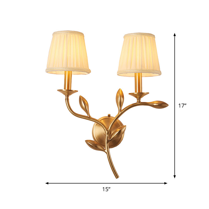 Frendorf | 1/2-Birnen Tapetenbeleuchtung Rustikales Gold Gesammelter Stoff Wandmontierte Lampe mit Weizendekor