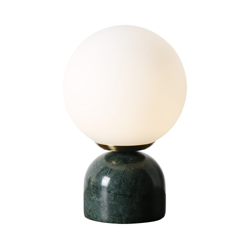 Einfache Ball Nachttischlampe Milchglas 1 Kopf Nachttischlampe mit Schwarz/Weiß/Grün Marmorfuß