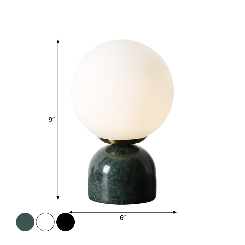 Einfache Ball Nachttischlampe Milchglas 1 Kopf Nachttischlampe mit Schwarz/Weiß/Grün Marmorfuß