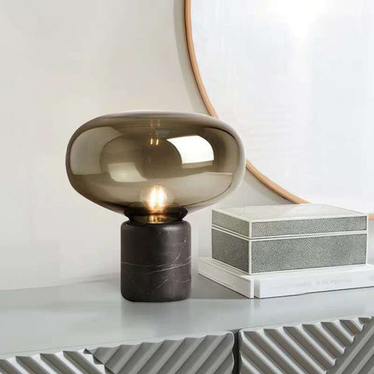 Postmodern 1 Kopf Nachttischlampe Schwarz Elliptische Tischleuchte mit Rauchgrauem Glasdiffusor