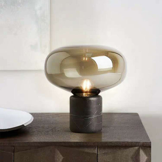 Postmodern 1 Kopf Nachttischlampe Schwarz Elliptische Tischleuchte mit Rauchgrauem Glasdiffusor