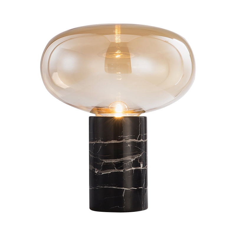 9,5"/15" W Einzelne Wohnraum Nachtlicht Postmoderne schwarze Marmor Tischlampe mit Ellipse grau/bernsteinfarbigem Glasschirm