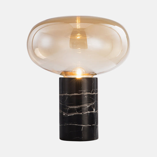 9,5"/15" W Einzelne Wohnraum Nachtlicht Postmoderne schwarze Marmor Tischlampe mit Ellipse grau/bernsteinfarbigem Glasschirm