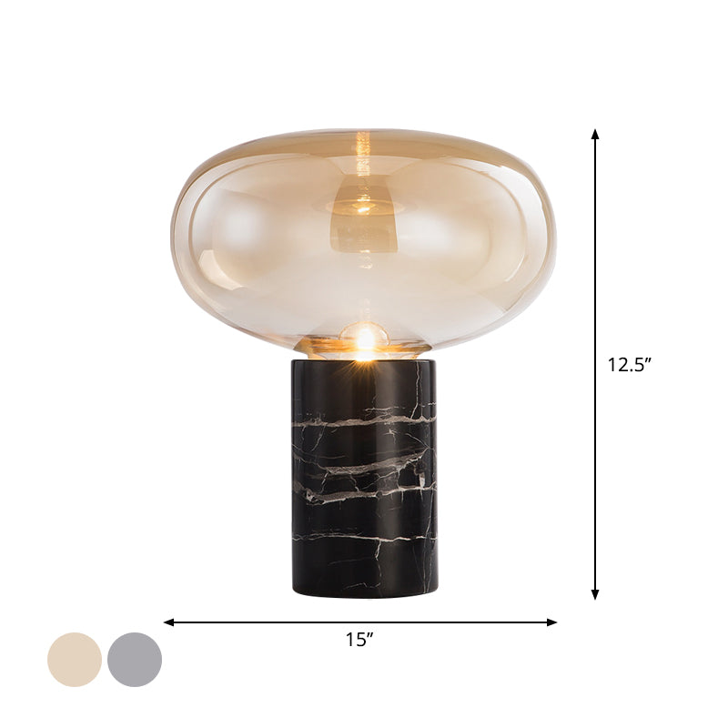 9,5"/15" W Einzelne Wohnraum Nachtlicht Postmoderne schwarze Marmor Tischlampe mit Ellipse grau/bernsteinfarbigem Glasschirm